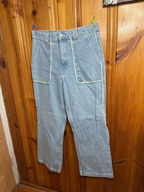 Zara Light Blue Straight Women's Jeans with Contrast Trim